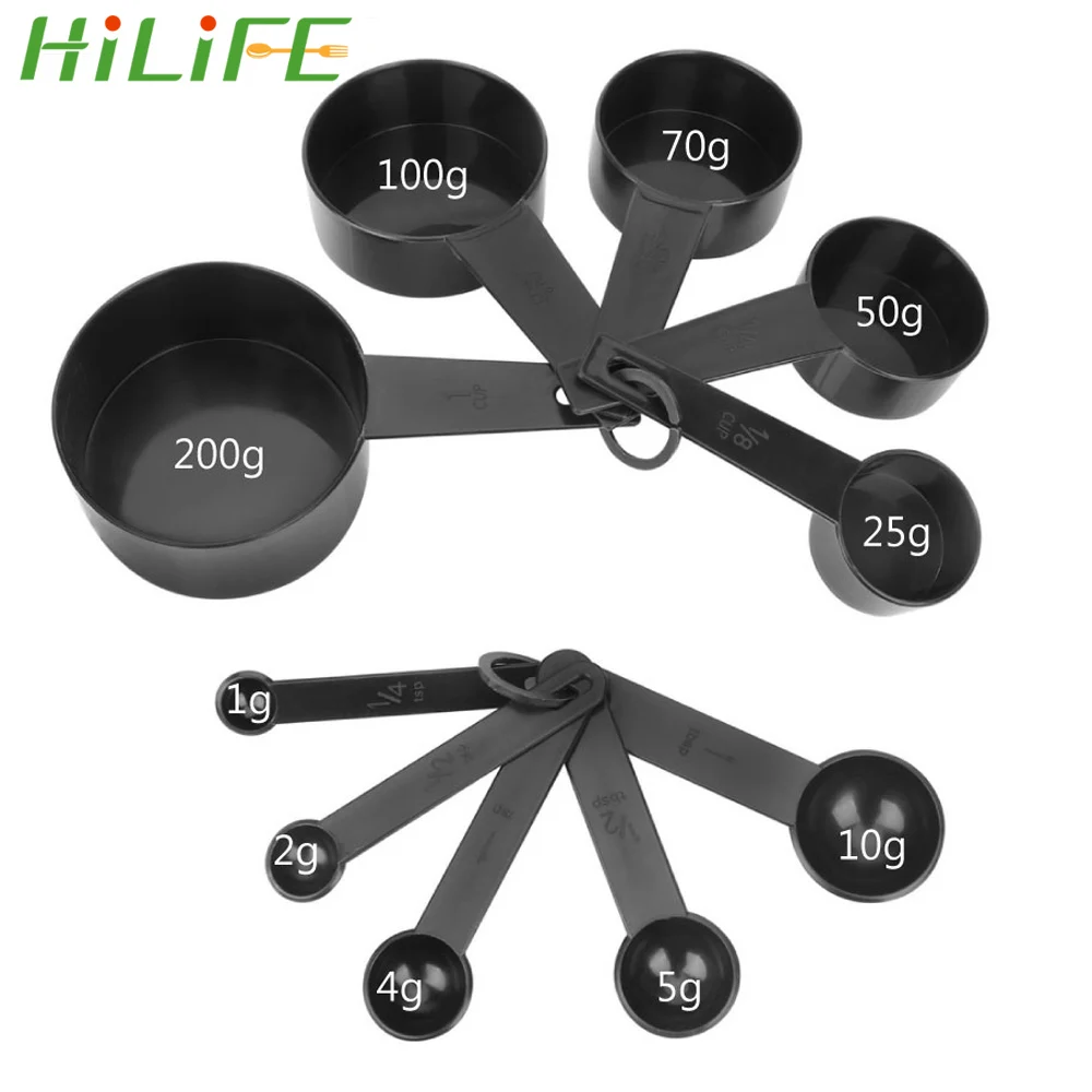 

HILIFE Black Color 10pcs Plastic Handle Measuring Cups And Measuring Spoon Scoop Kitchen Measuring Tool
