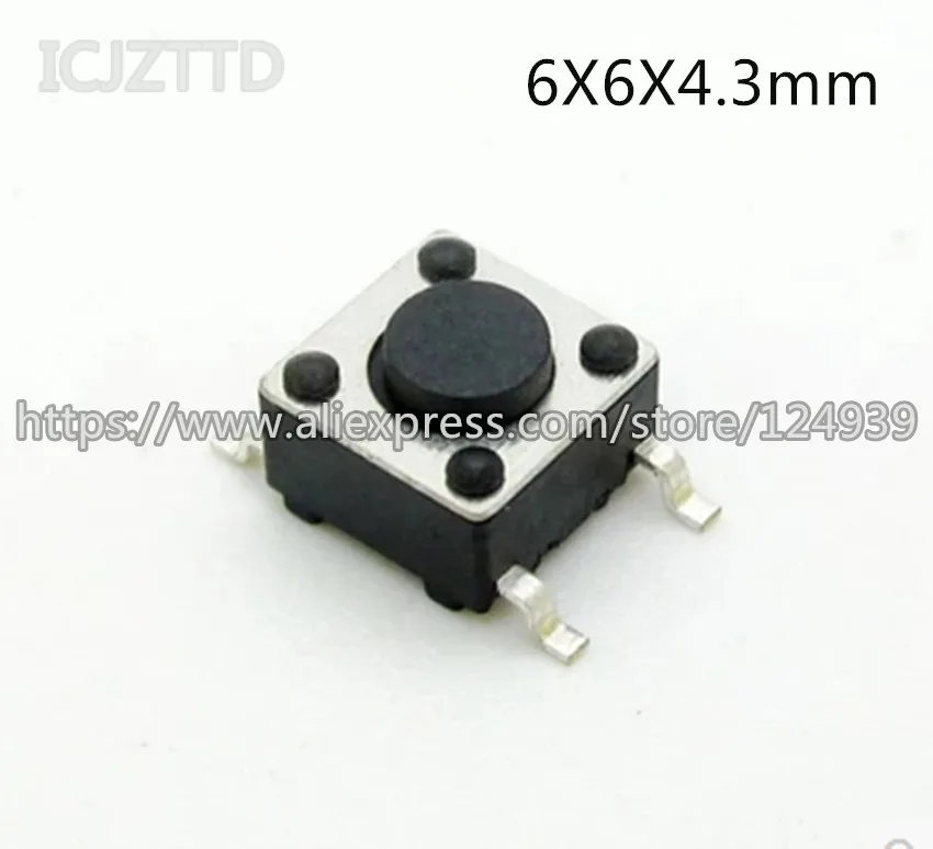 100Pcs Interruttori Tattili 6x6x4.3mm - 4 Pin SMD, Momentanei, Per Elettronica E PCB - Foto 8