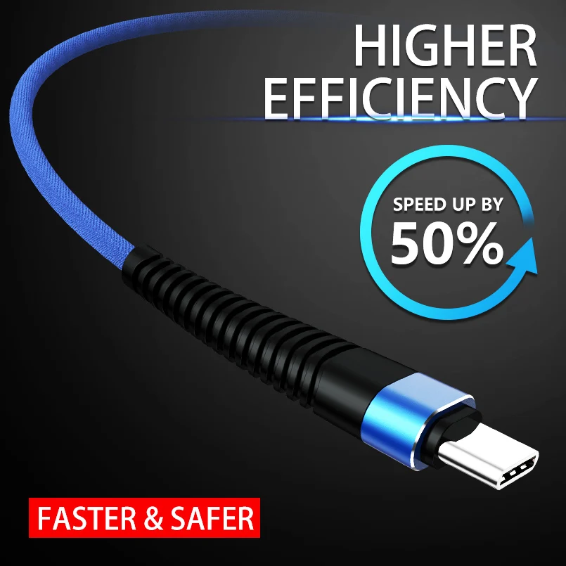 عصينا USB نوع C كابل ل سامسونج USB 3.1 سريعة تهمة النايلون مضفر USB C كابلات لهواوي Xiaomi شاحن هاتف محمول يعمل بنظام تشغيل أندرويد الكابلات