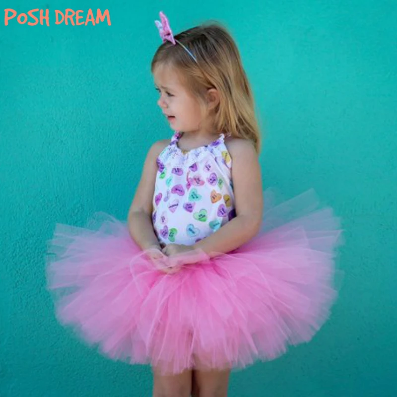 POSH DREAM Pure Pink Children Girls Tutu Skirt Mini Length Pink Flower