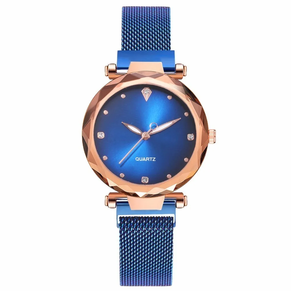 Для женщин магнитная пряжка градиентный цвет звездное небо Алмазный часы Роскошные дамы нержавеющая сталь кварцевые часы дропшиппинг - Цвет: blue