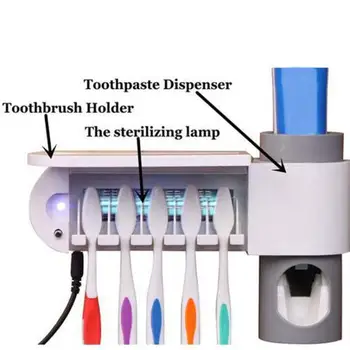 

2 in 1 UV Toothbrush Sterilizer Organizer Auto Toothpaste Dispenser Squeezer Fight Against Bad Breath and Gum Disease