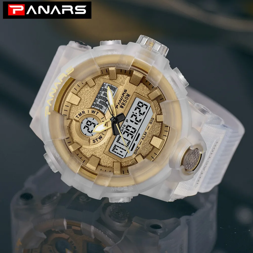 

Fashion Sports Trend Mens Digital Dual Display Anti Fall Big Screen Multi Function Luminous Electronic Wristwatch reloj hombr H4