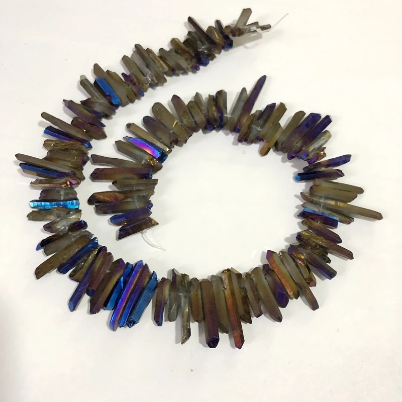 Titanium Coatting Aura Quartz Crystal Point AA Bulk Beads Raw Small Chips Points Top Drilled Spike Stick 16&quot | Украшения и