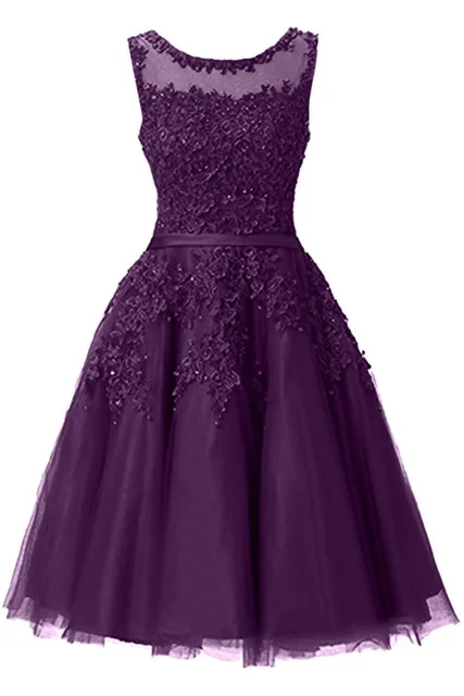 Это YiiYa платье для выпускного вечера с вышивкой бисером Иллюзия Короткие свадебные торжественные платья аппликации цветы длиной до колена вечерние платья LX073-1 - Цвет: Фиолетовый