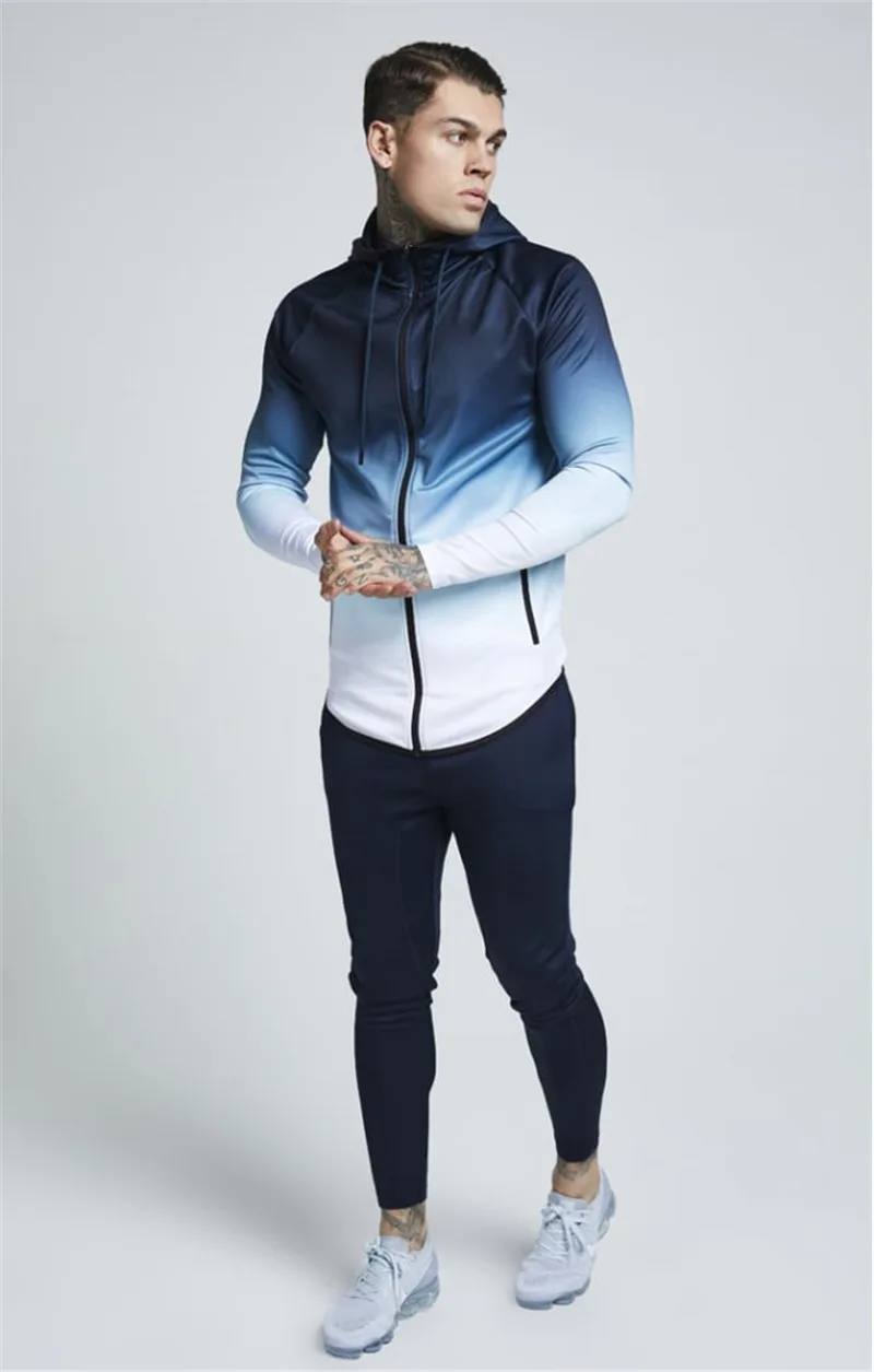 Градиентная спортивная мужская куртка с капюшоном для бега, Мужская Высококачественная куртка для фитнеса, одежда для спортзала, спортивная одежда, спортивные Толстовки, Толстовки