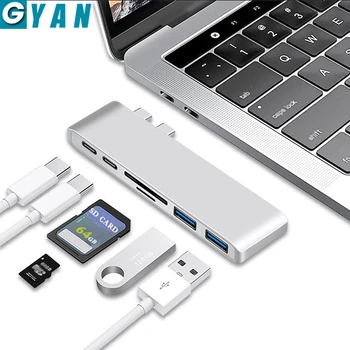 

Aluminum USB C Hub 6-in-1 USB Type C Hub Adapter Compatible For 2016 2017 MacBook Pro 13" 15"