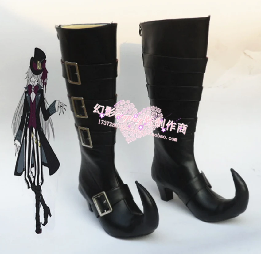 

Black Butler Kuroshitsuji Black Long Cosplay Boots Shoes H016