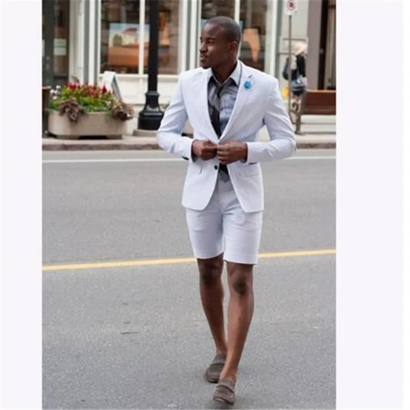

Summer Suit Costume Homme With Short Pant Terno Groom Tuxedos Summer Mens Wedding Suits Dress Blazer 2 pieces(Jacket+Pants+Tie)