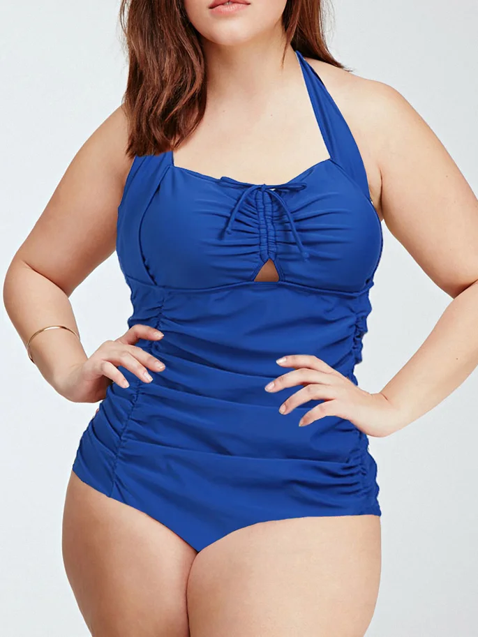 

Europea Plus Size Halter Sexy Monokini Women's One Piece Swimsuit Large Size Bathing Suits Woman Beach Swimwear Plus Size 6819