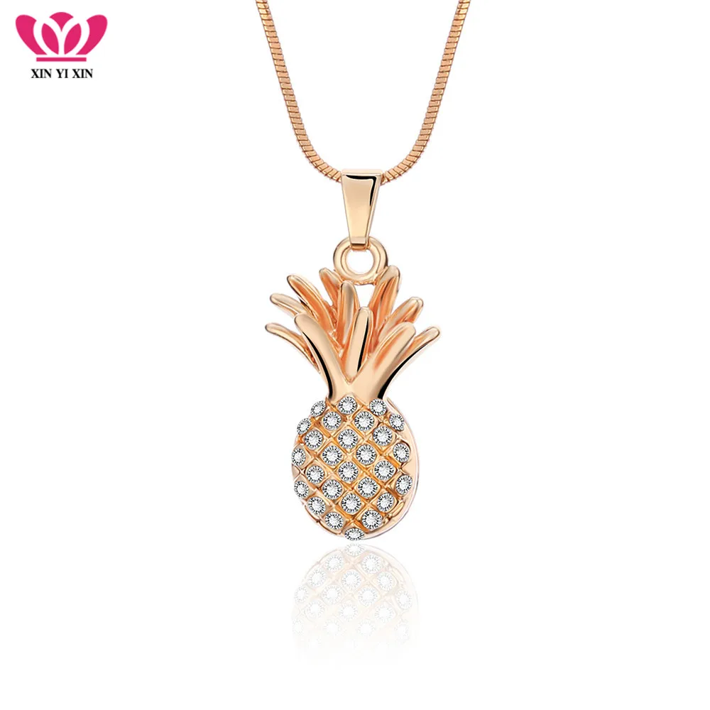 

Crystal Pineapple Necklace For Women Rose Gold Colors Fruit Pendant Clear Crystal Necklaces Women Party Fashion Jewelry Gift