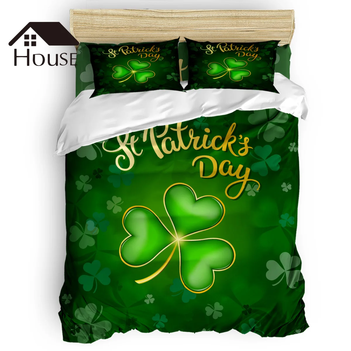 

BIGHOUSES Duvet Cover Set St. Patricks Day Green Clover Festival Sign Duvet Cover 4 Piece Bedding Set