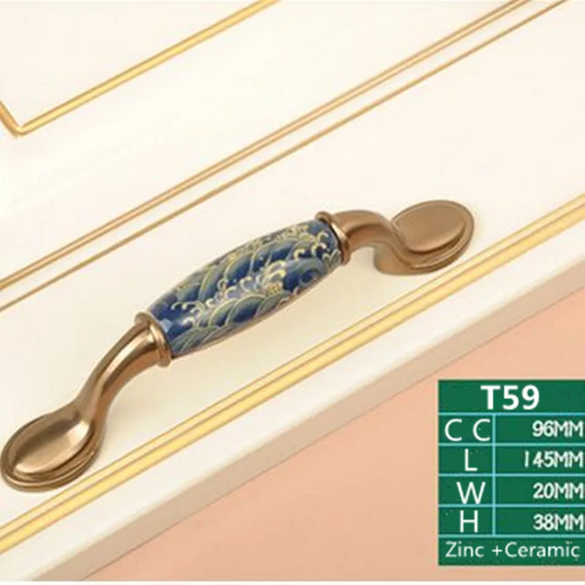 96mm champagne bronze dresser cupboard door handle creative white blue