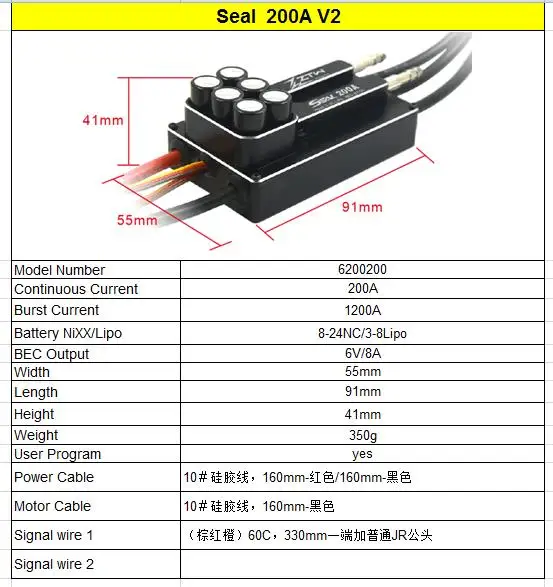 ZTW SEAL 200A SBEC 8A 8S бесщеточный ESC Отличная производительность для RC лодки с вперед и назад двусторонней