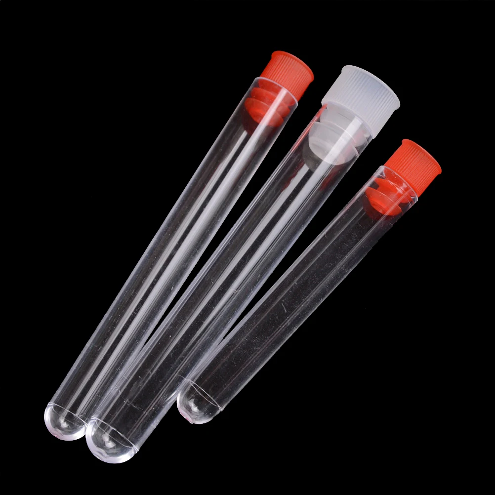 10Pcs/lot Plastic Transparent Laboratory Test Tubes With Lids Vial Sample Containers