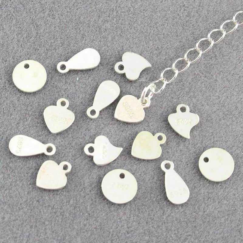 

6PCS 925 sterling silver Heart Charm/Round Charm/Tear Drop Charm Pendant Necklace charm Diy Jewelry Finding