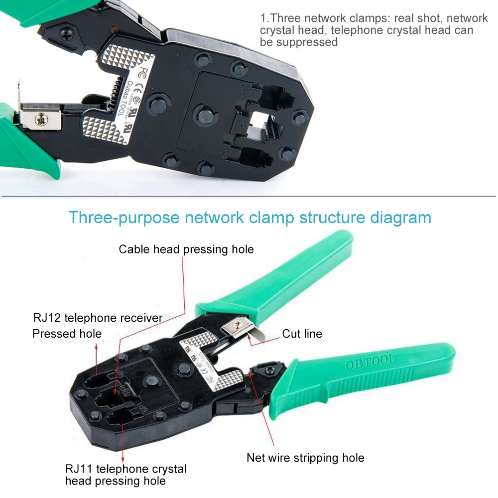 Сетевой кабельный зажим плоскогубцы для зачистки обжимные плоскогубцы+ Профессиональный сетевой Кабельный тестер RJ45 RJ11 RJ12 CAT5 UTP LAN Кабельный тестер