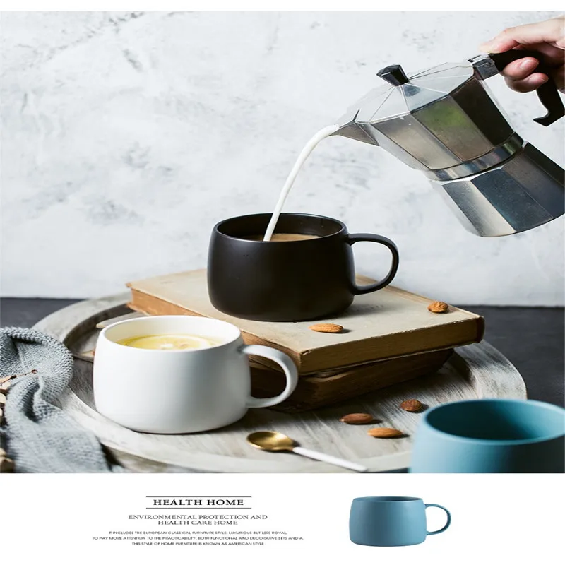 Coffee Milk Drinking Water Cup with Handle Nordic Matte Mug Ceramic 2