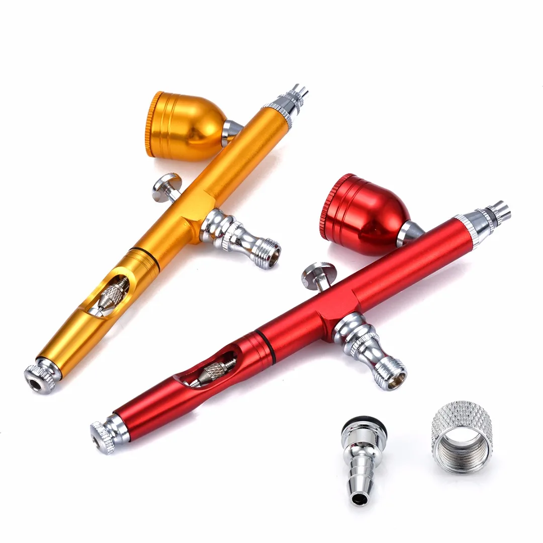 Metal Airbrush Spray Tool Red/Gold Dual Action Gravity Feed 0.3mm Needle Nozzle Spray Pen Air Brush Nail Art Paint Tattoo Tool