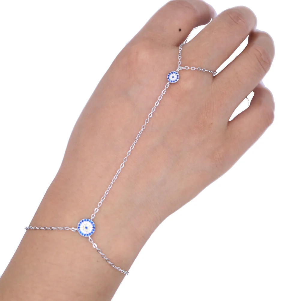 

New Simple Designer Gold Evil Eye Bracelet Pave CZ Blue Eye Gold Chain Bracelet Fashion Charm Bracelets with ring for Women
