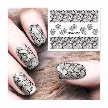 YZWLE 1 Sheet Blace Lace Nail Sticker Water Decals Nail Art Water Transfer Stickers Nails Tools For Nails 8650