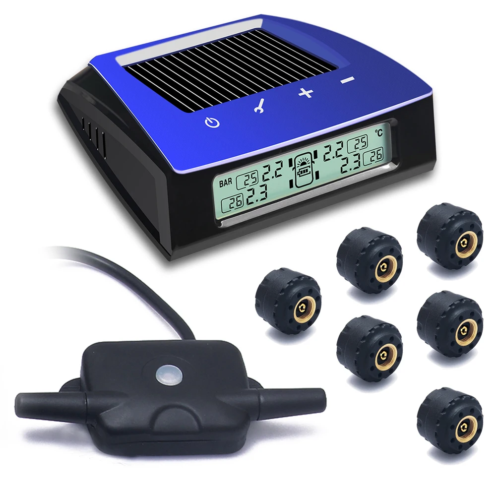 CARCHET Wireless RV Solar Tire Pressure Monitor System TPMS + 6 External Sensors Car Truck RV Trailar TPMS 6 sensors LCD Display