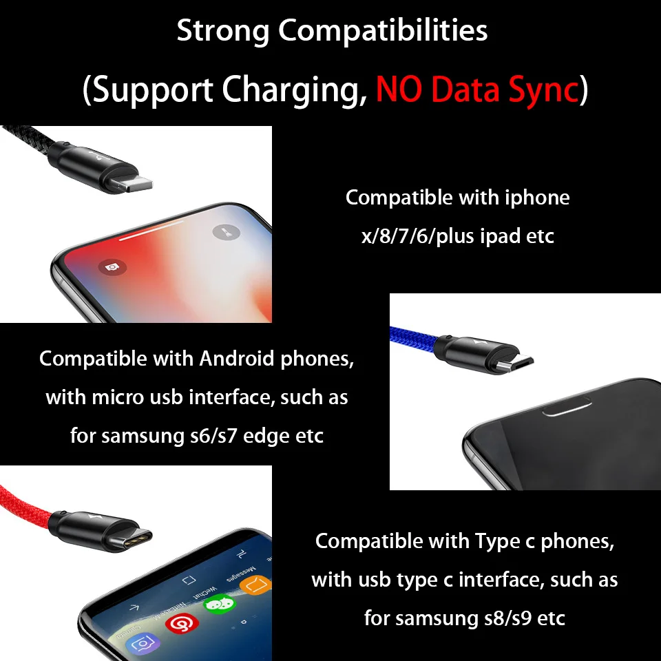0,3 м 1,2 м 2 м 3 в 1 usb type C зарядный кабель Универсальный Мульти USB кабель для зарядного устройства для huawei P30 Pro samsung Realme X2 Pro