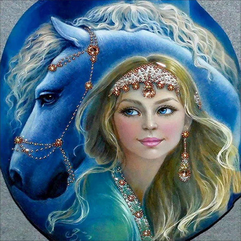 

5D Diy Diamond Painting Cross Stitch Beauty and horse Embroidered Diamond Mosaic Picture round Diamond art Gift home decoration