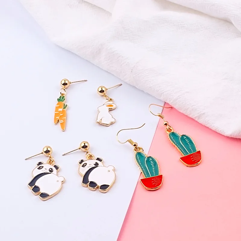 

Japanese and Korean Girls Are Creative Super Cute Rabbit Cactus Cartoon Earrings Asymmetric Cute Earrings Girls Fashion Jewelry