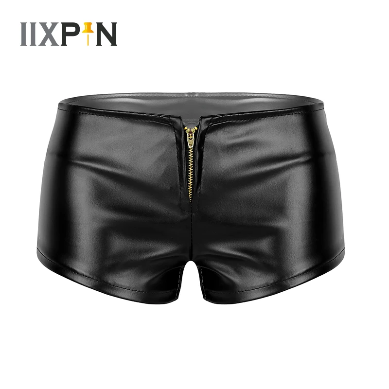 

IIXPIN Women Pole Dance Costumes shorts Wet Look Faux Leather Front Zipper Low Waisted Booty Shorts Mini Shorts Clubwear short