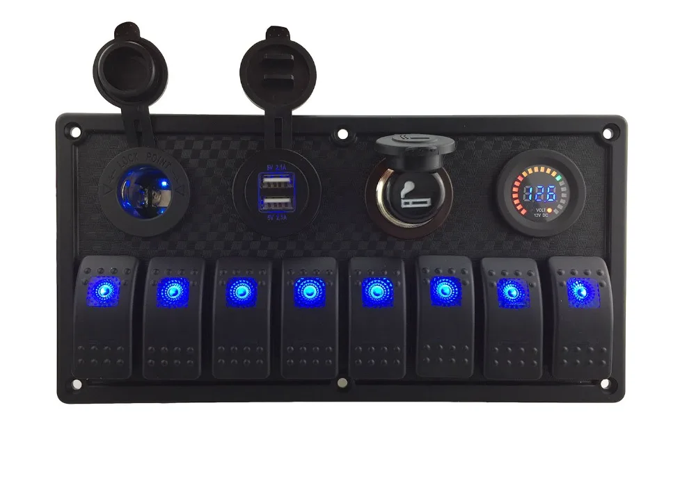 

Iztoss Digital Voltmeter+12V power Socket +4.2A Double USB Power Charger Adapter ABS plastic Flush Mount blue 6 gang rocker swit