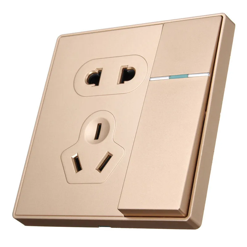 

86 concealed Wall, 1 Gang 1 Way Socket Switch Panel, Champagne Gold Five Hole Socket, 250V 16A New Arrival