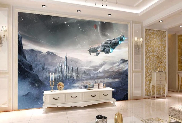 Stars War Spaceship 3d Cartoon Wallpaper Mural For Baby Child Room