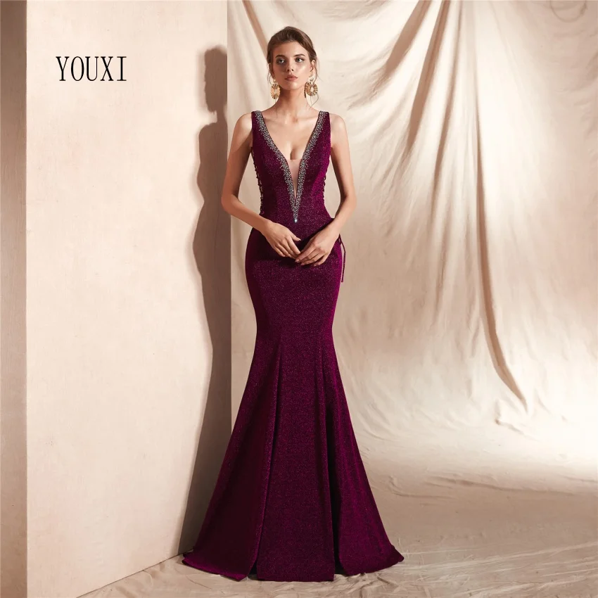 

Sexy Deep V-Neck Mermaid Evening Dresses 2019 New Arrivals Formal abendkleider abiye gece elbisesi robe de soiree