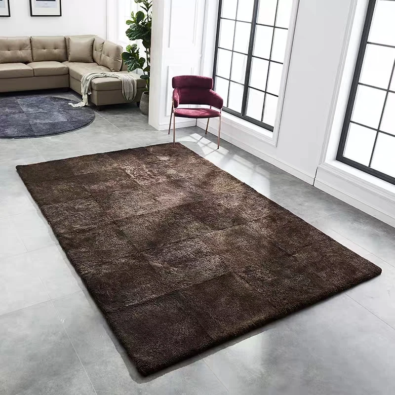 Simple style solid brown color natural sheepskin fur rug , little curly soft sheep fur living room carpet ,fur floor mat Simple style solid brown color natural sheepskin fur rug , little curly soft sheep fur living room carpet ,fur floor mat