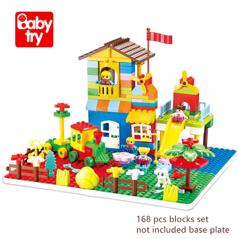 

168pcs Duplo Building Bricks DIY Park Education Juguete Toys 2019 New Girls Birthday Gifts Compatible Duplo City Blocks For kids