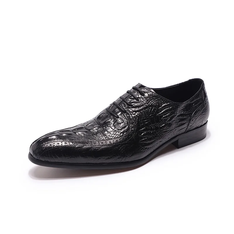 Классические Мужские модельные туфли с узором «крокодиловая кожа»; цвет черный, коричневый; мужские официальные Туфли-оксфорды из натуральной кожи с острым носком на шнуровке; размеры 39-46
