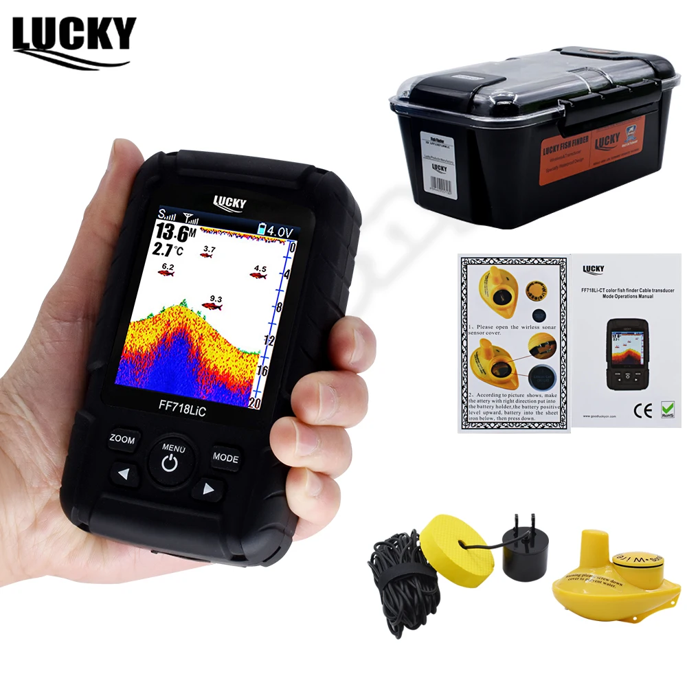 Lucky Fish Finder ff718lique langue russe moniteur étanche 2-en-1 sans fil filaire Sonar transducteur hiver glace carpe pêche # C5