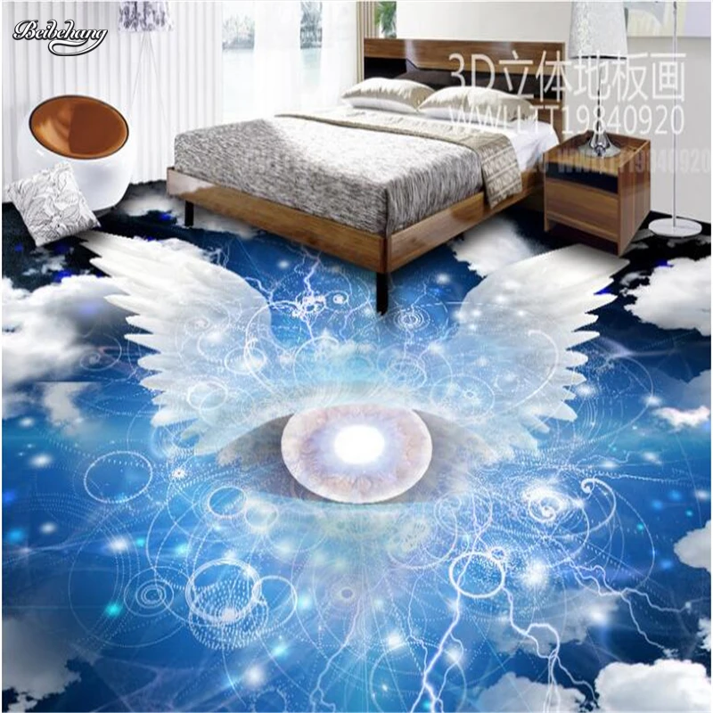 beibehang Custom large fresco angel wings cloud eyes 3D floor thickening environmental waterproof pvc wearable film