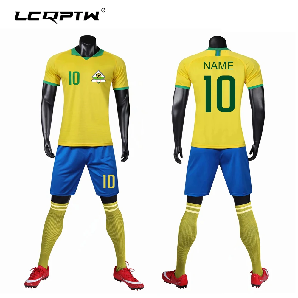 

New Blank Soccer Jerseys & shorts & socks Adults kids yellow shirts Football uniform full kits Training sets team Customized Diy