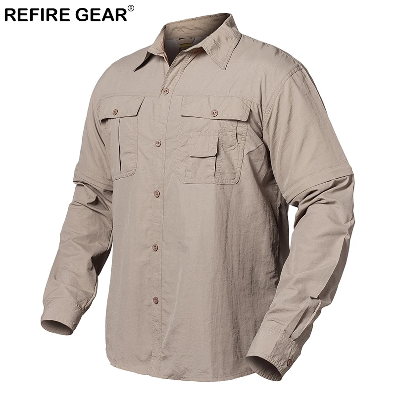 ReFire Gear Summer Outdoor Shirt Men Quick Dry Pockets Camping Shirt Spring Breathable Removable