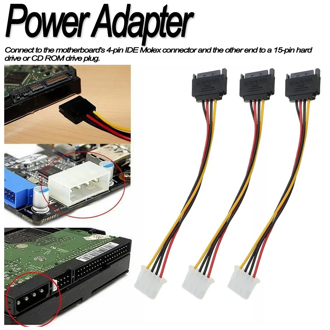 

4 Pin Power Adapter Cable SATA to IDE Power cable Converter Molex IDE to 15 Pin Serial ATA SATA HDD