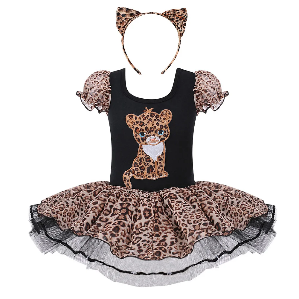 Retailed Baby Girl Kids Display Leopard Pattern Ballet Leotard Dresses