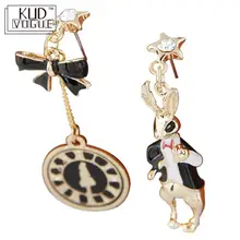 Новые модные милые ассиметричные серьги-колокольчики и кролики Алиса в стране чудес Модные женские серьги с эмалью 8446