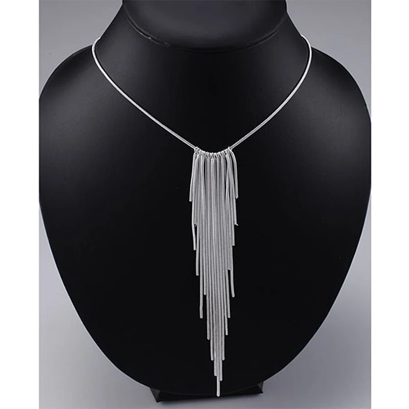 Anenjery, 925 пробы, Серебряное длинное ожерелье с кисточкой, колье, цепочка, ожерелье для женщин, S-N26