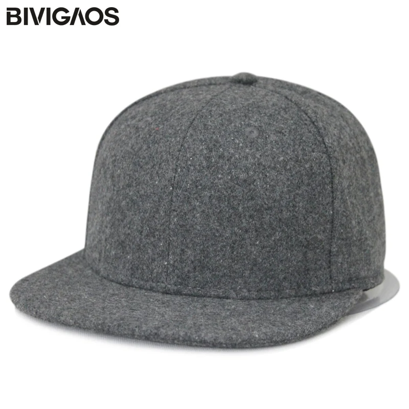 Autumn Winter Fashion Wool Blank Flat brim Snapback Cap Woolen Baseball