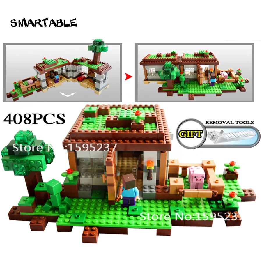 

Smartable building blocks 408pcs First Night Minecrafted steve Creeper action figure toys Compatible Legoes Minecrafted