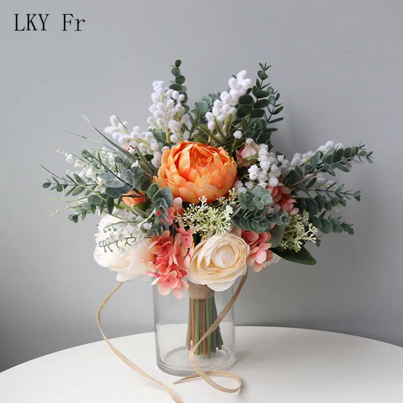 

LKY Fr Wedding Bouquet for Bridesmaids Wedding Flowers Bridal Bouquets Silk Artificial Flower Bridal Bouquets Roses Peony White