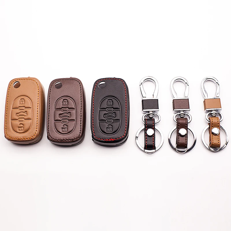 

Genuine Leather Skin Case Cover fob Car Key Set for Audi A2 A3 A4 A6 A8 TT 3 buttons folding remote repair protect Key Shell