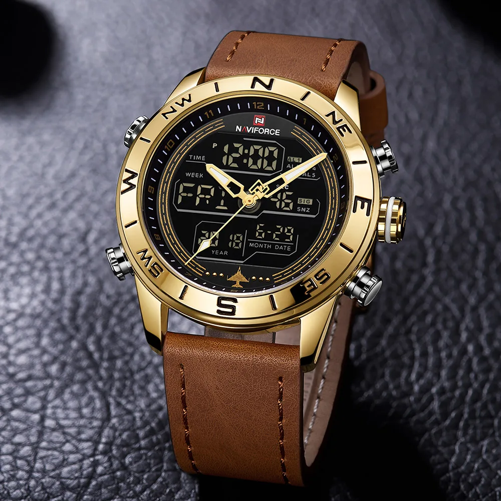 

Naviforce Brand Men Watch Led Digital Leather Sports Watches Man Quartz Clock Men's Army Military Watch relogios